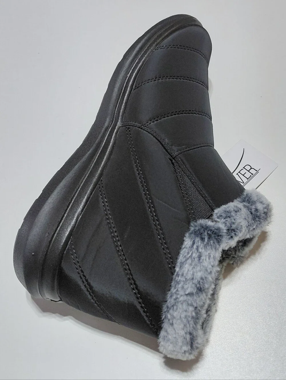 SHIBEVER Women's Black  Slip On  Fur Lined Warm Ankle Boot Size 42